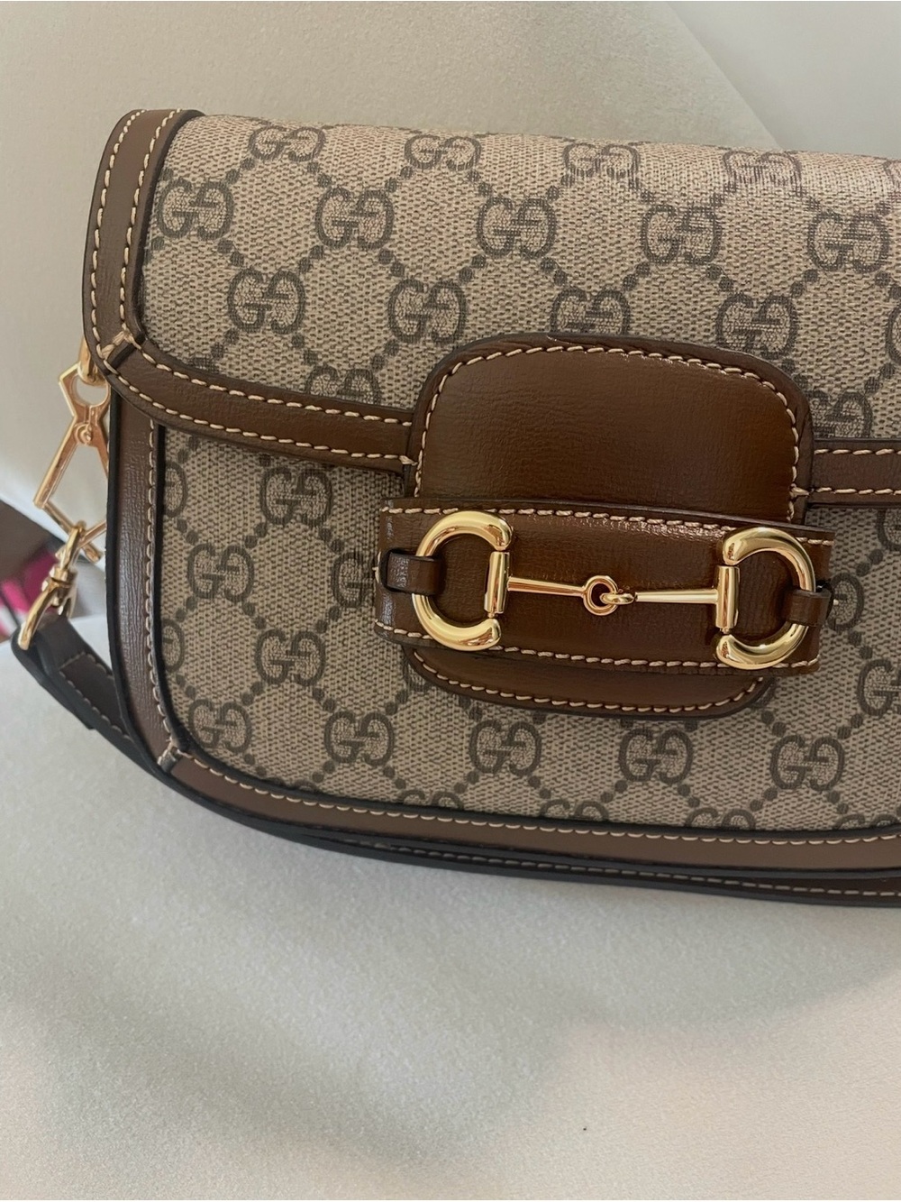 Gucci Brown GG Canvas Crossbody with Gold Horsebit